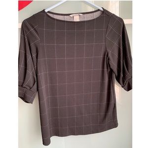 H&M BLACK PUFFED SLEEVE TOP, CHECKERED